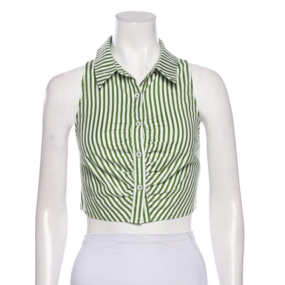 Reformation Tops - Reformation Green and White Striped Crop Top